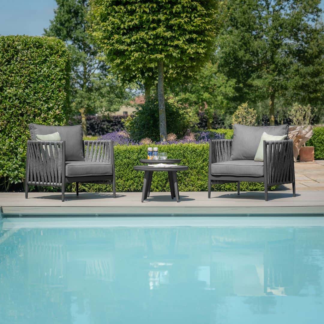 Mid Grey Rope Weave Fabric and Charcoal Frame Lounge Set with 2 Round Coffee Tables #colour_mid grey and charcoal