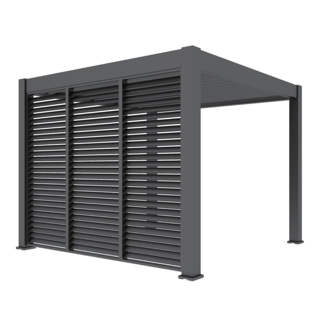 1.3m grey aluminium fixed louvred side panel on a aluminium pergola