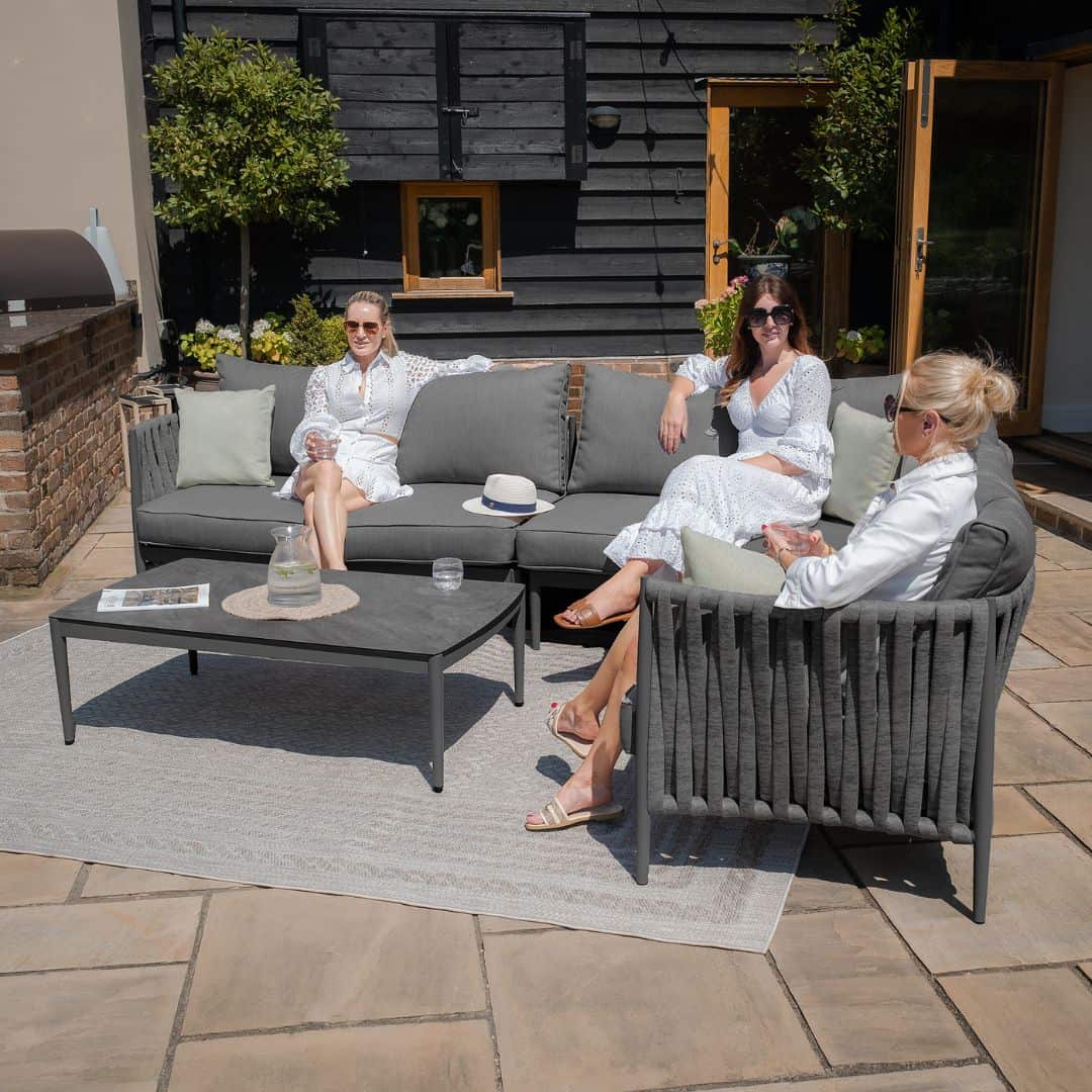 Mid Grey Rope Weave Fabric and Charcoal Frame Large Corner Sofa with a Rectangular Coffee Table #colour_mid grey and charcoal