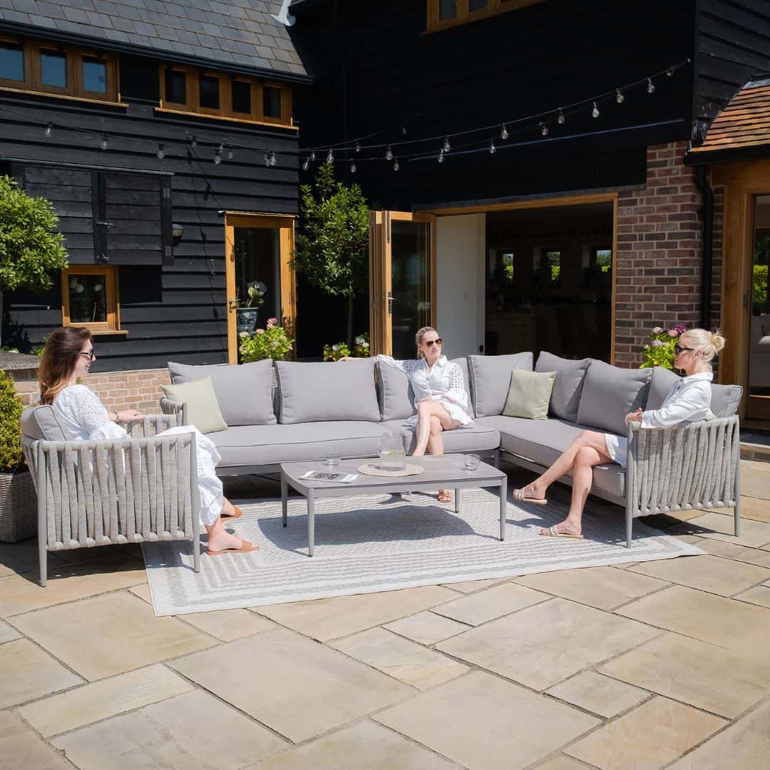Light Grey Rope Weave Fabric and Grey Frame Large Corner Sofa with an Armchair and a Rectangular Coffee Table #colour_cool linen and dawn grey