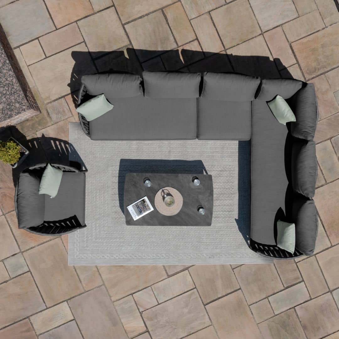 Mid Grey Rope Weave Fabric and Charcoal Frame Large Corner Sofa with an Armchair and a Rectangular Coffee Table #colour_mid grey and charcoal