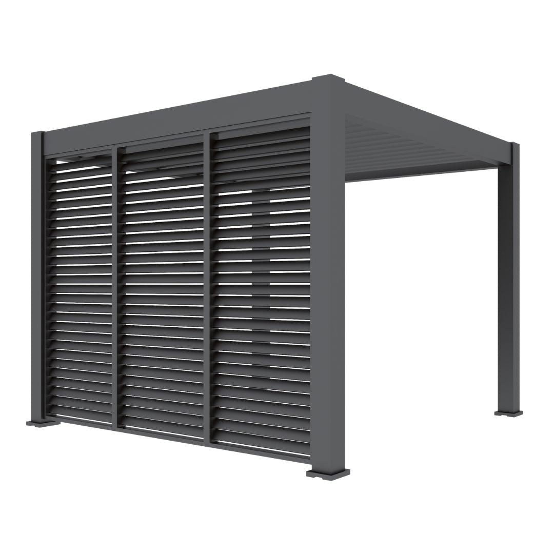 1.3m grey aluminium adjustable louvred side panel on a aluminium pergola