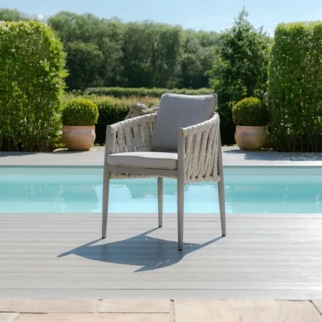 Pair of Light Grey Rope Weave Fabric Dining Chairs with a Grey Frame #colour_cool linen and dawn grey