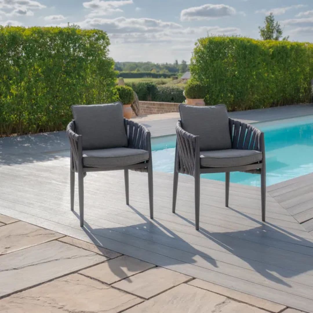 Pair of Mid Grey Rope Weave Fabric Dining Chairs with a Charcoal Frame #colour_mid grey and charcoal