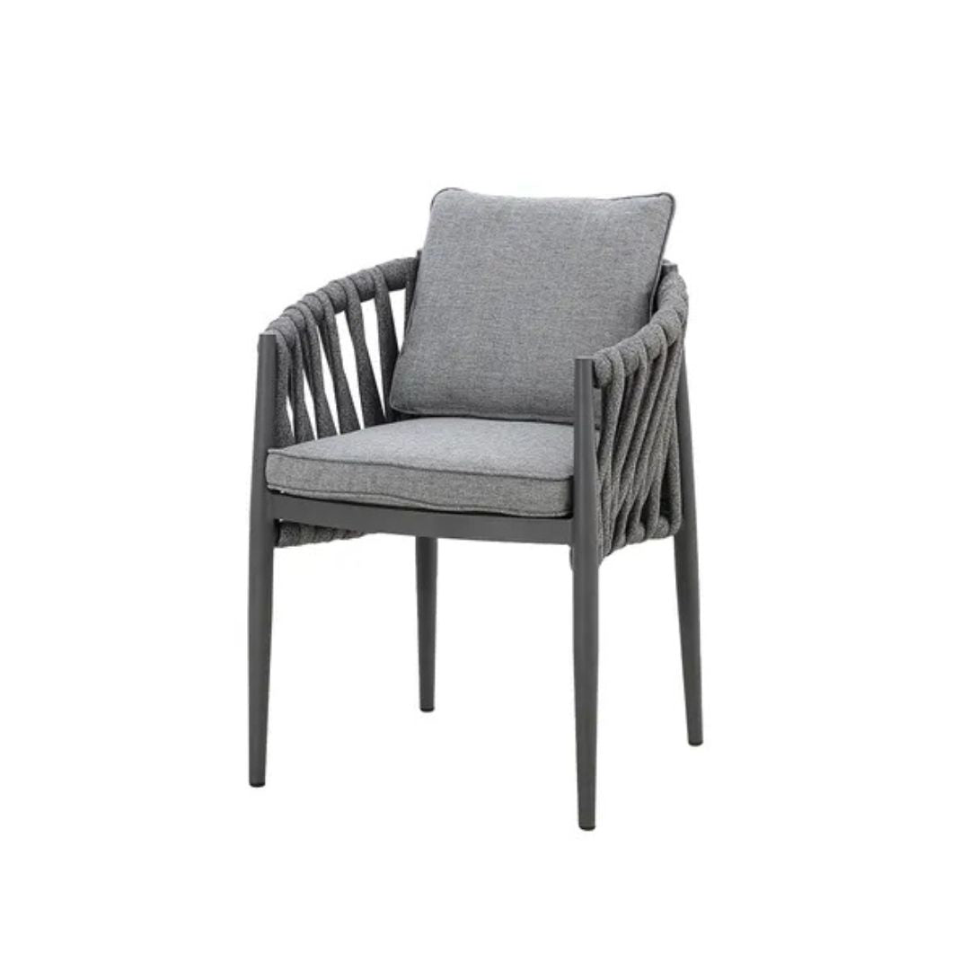 Pair of Mid Grey Rope Weave Fabric Dining Chairs with a Charcoal Frame #colour_mid grey and charcoal