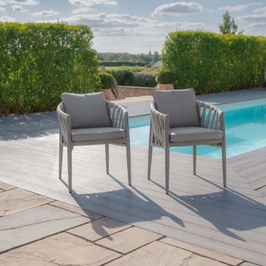 Pair of Light Grey Rope Weave Fabric Dining Chairs with a Grey Frame #colour_cool linen and dawn grey