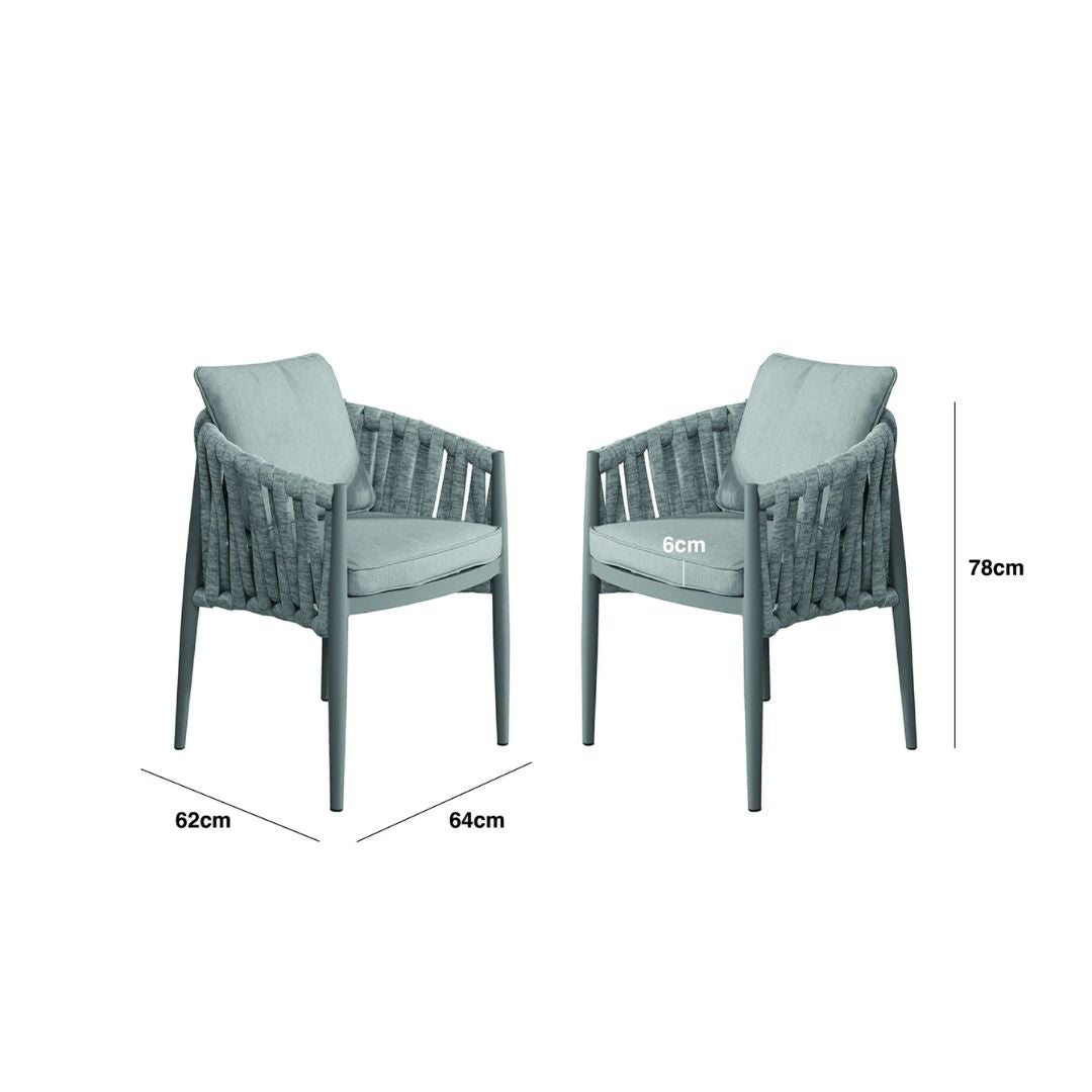 Dimension Footprint of a Pair of Rope Weave Fabric Dining Chairs