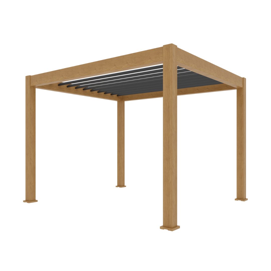 2.5m x 2.5m aluminium pergola in light oak wood effect