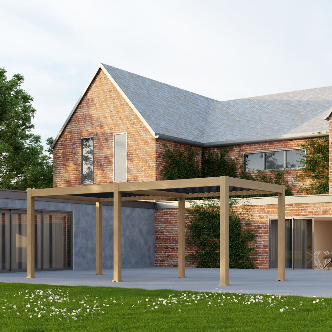 3m x 6m light oak aluminium pergola with anthracite roof