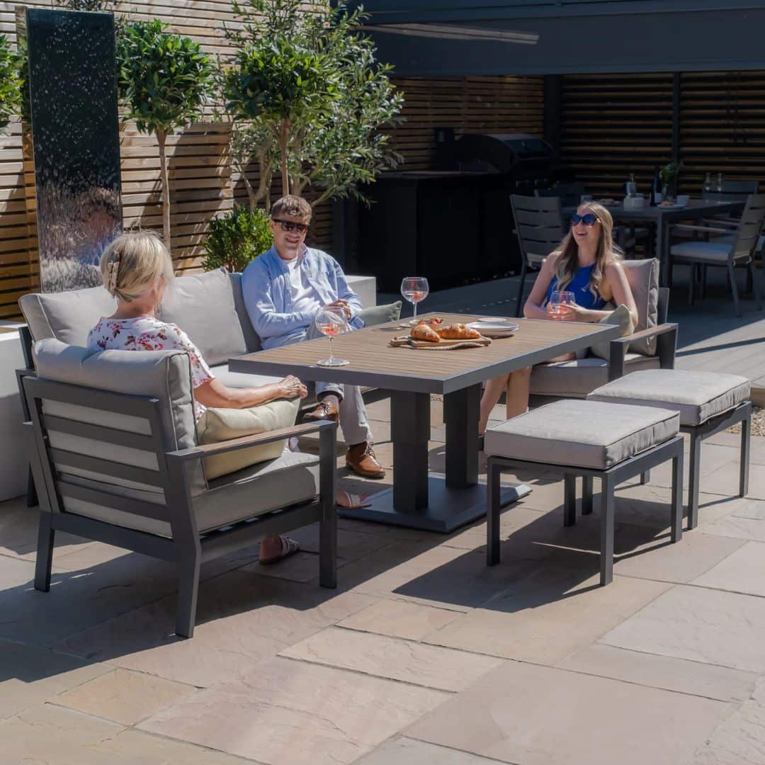 Vancouver 3 Seat Aluminium Sofa Set with Rising Table & 2 Stools - Dove Grey