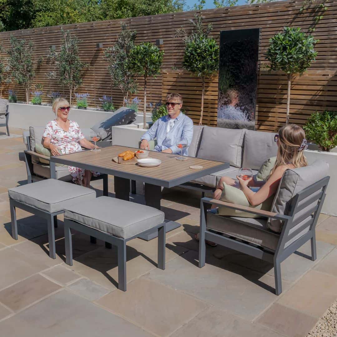 Vancouver 3 Seat Aluminium Sofa Set with Rising Table & 2 Stools - Dove Grey