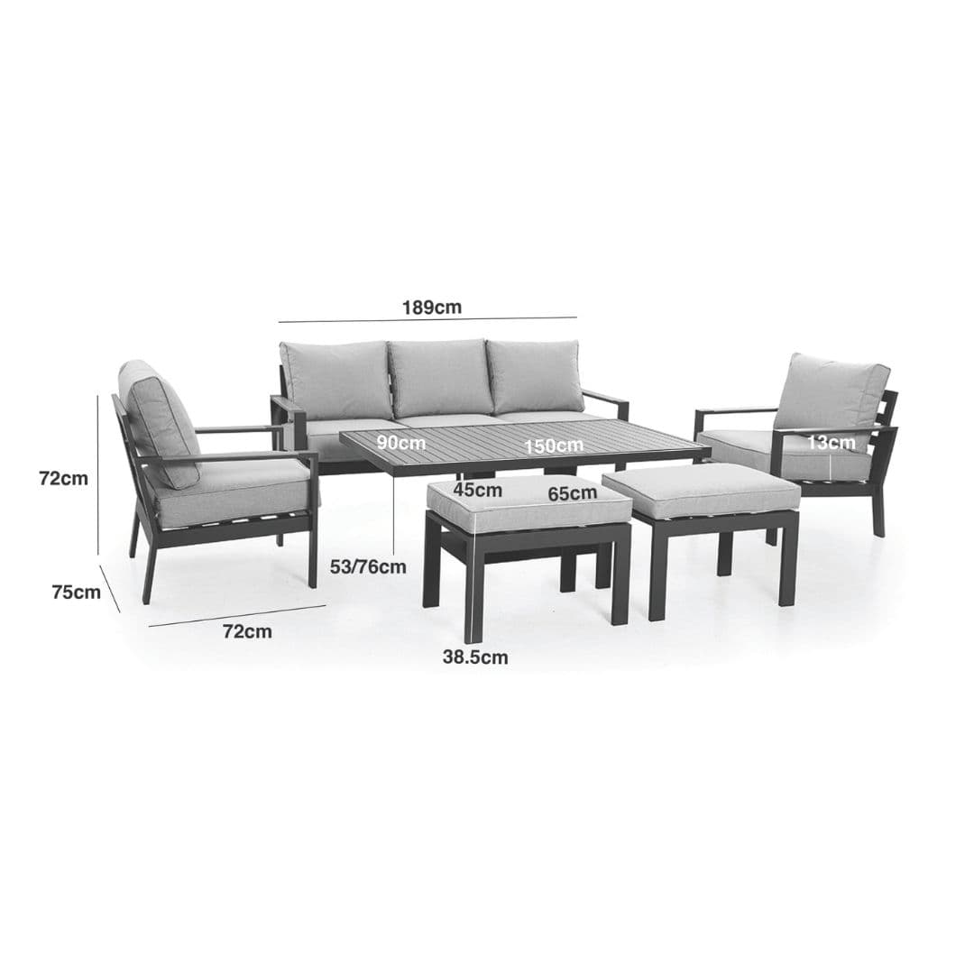 Vancouver 3 Seat Aluminium Sofa Set with Rising Table & 2 Stools - Dove Grey