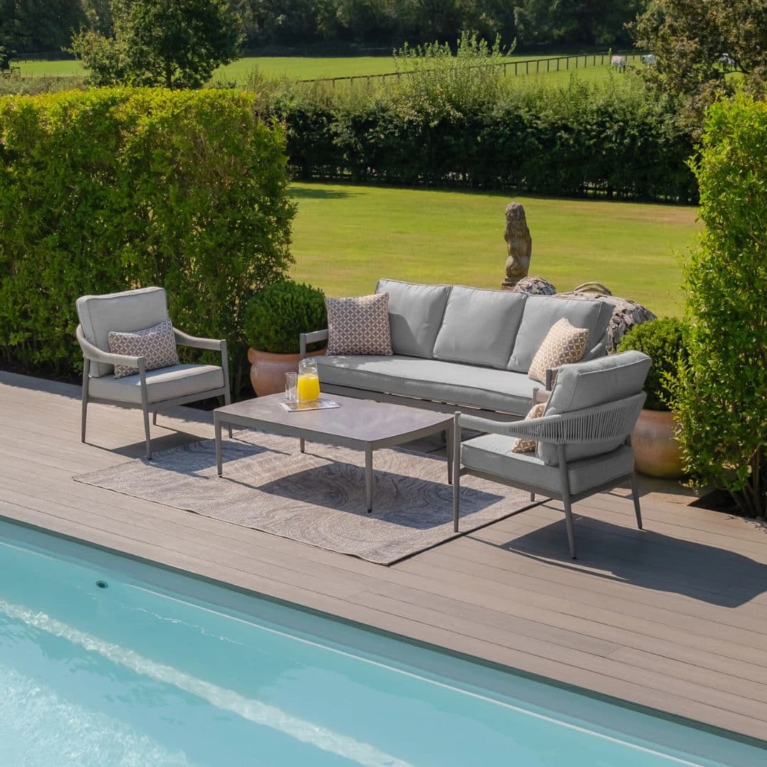 Cool Linen Coloured Rope Weave and Dawn Grey Aluminium 3 Seat Sofa Set with Rectangular Coffee Table