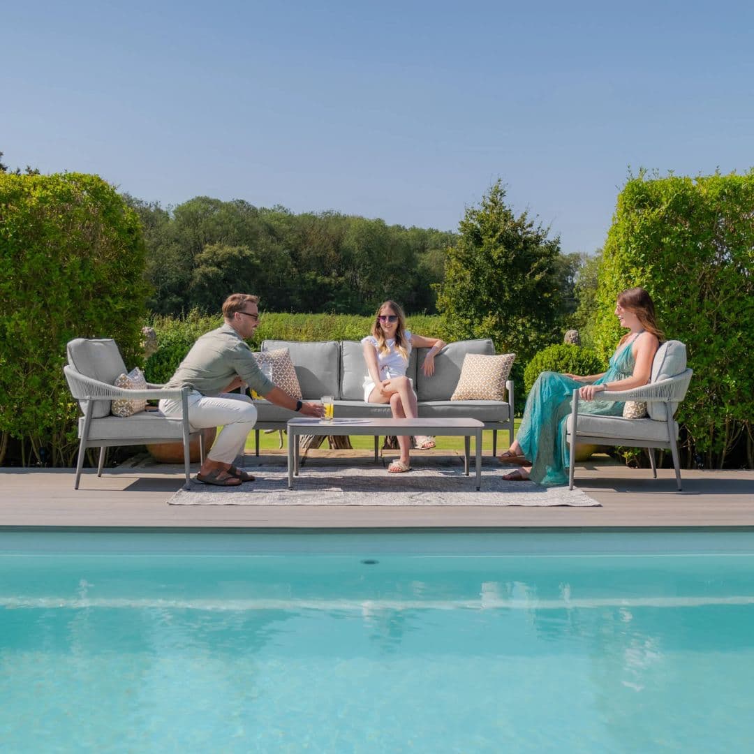 Cool Linen Coloured Rope Weave and Dawn Grey Aluminium 3 Seat Sofa Set with Rectangular Coffee Table