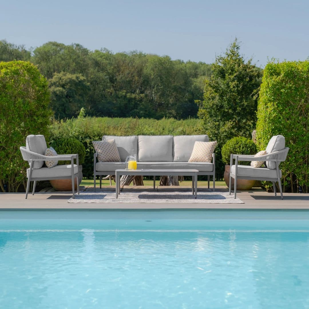 Cool linen with dawn grey frame 3 Seat Sofa Set with Rectangular Coffee Table