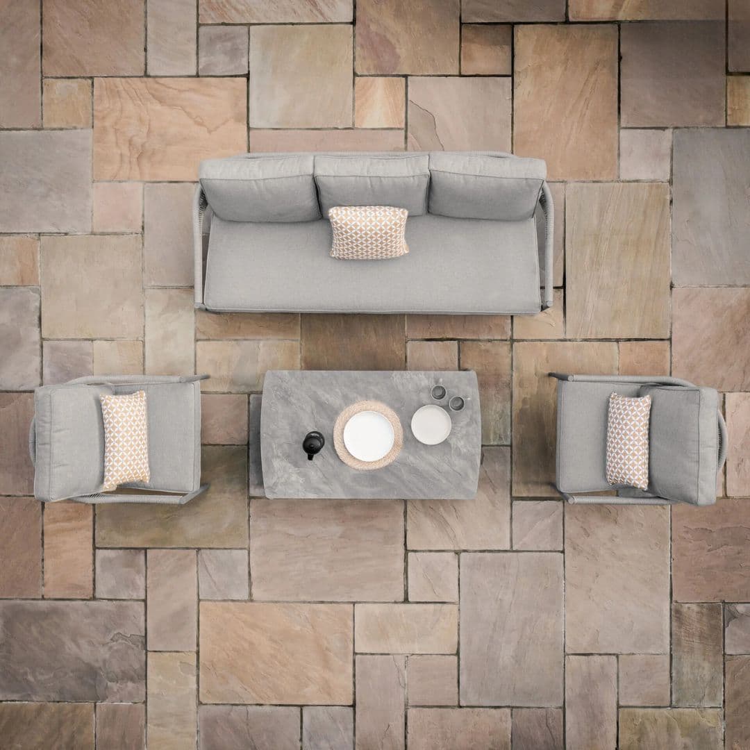 Cool linen with dawn grey frame 3 Seat Sofa Set with Rectangular Coffee Table