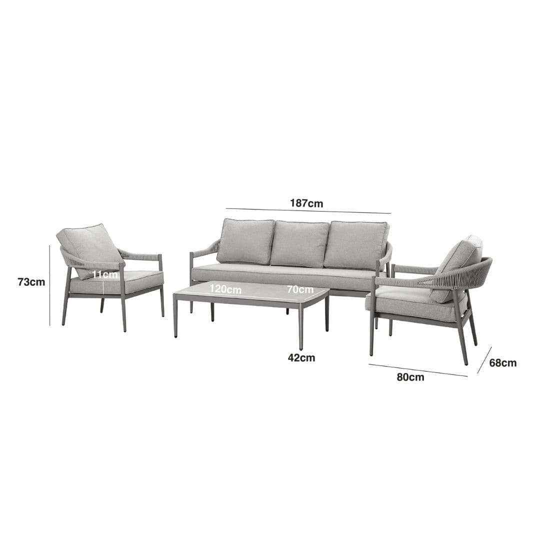 Line drawing of a 3 Seat Sofa Set with Rectangular Coffee Table.