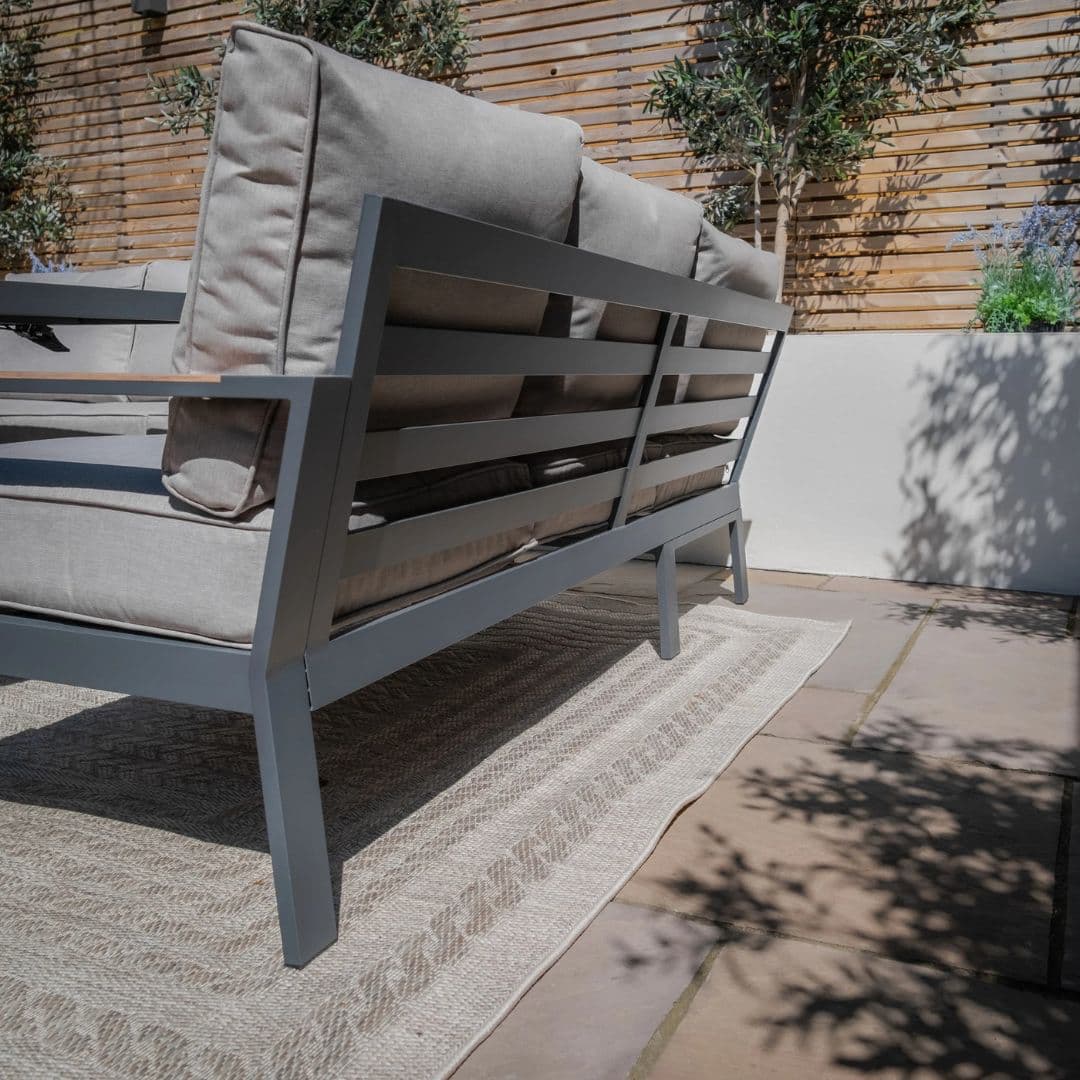 Aluminium corner sofa dining set with coffee table.