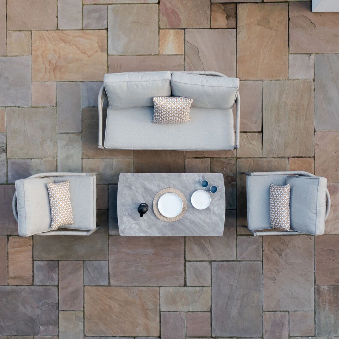 Cool linen with dawn grey frame 2 Seat Sofa Set with Rectangular Coffee Table