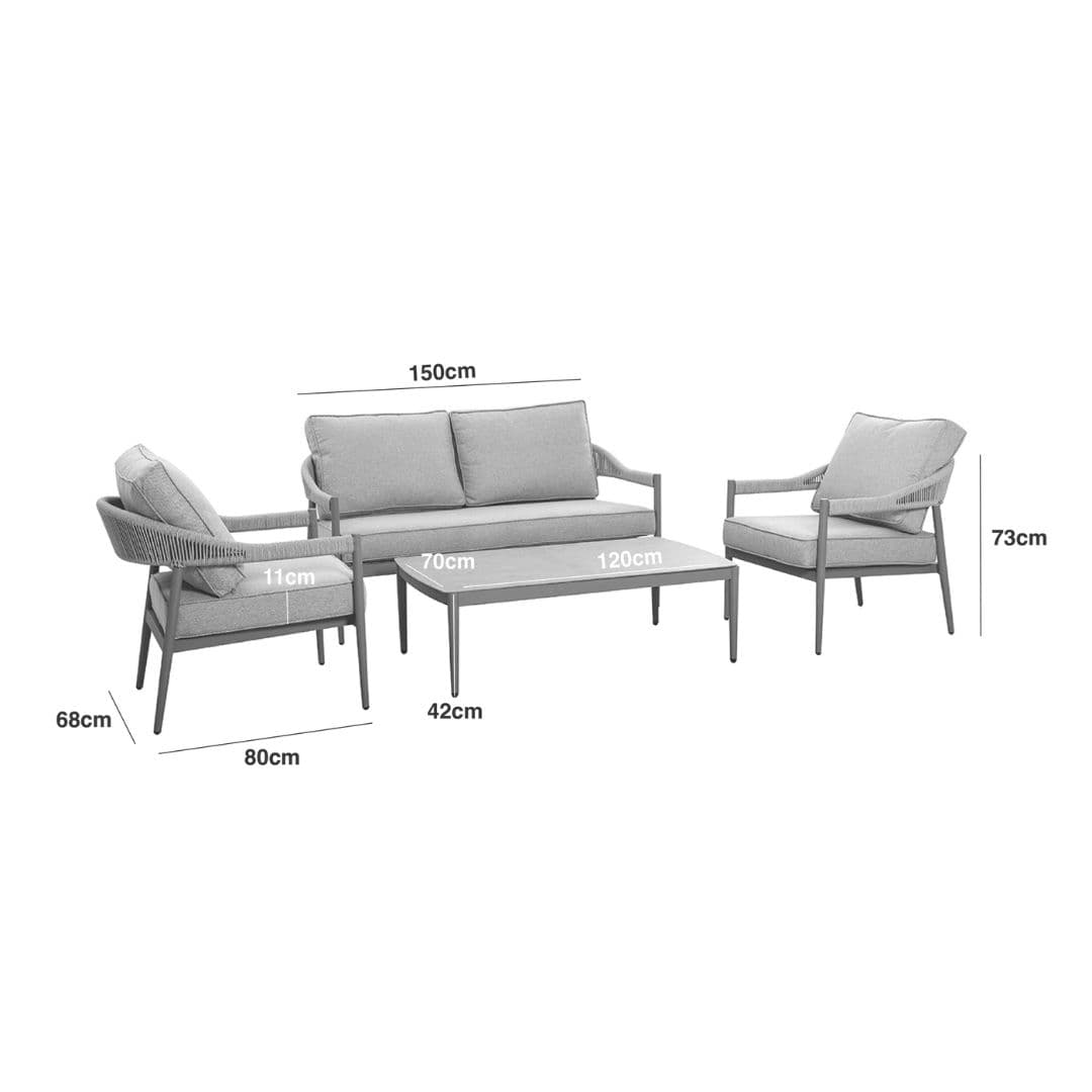 Line drawing of a 2 Seat Sofa Set with Rectangular Coffee Table.
