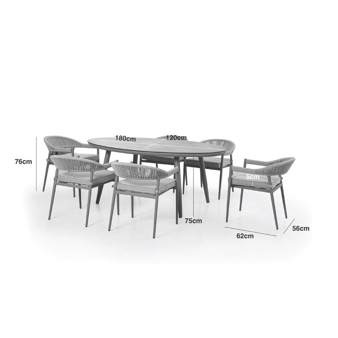 Line drawing of a 6 Seat Oval Dining Set