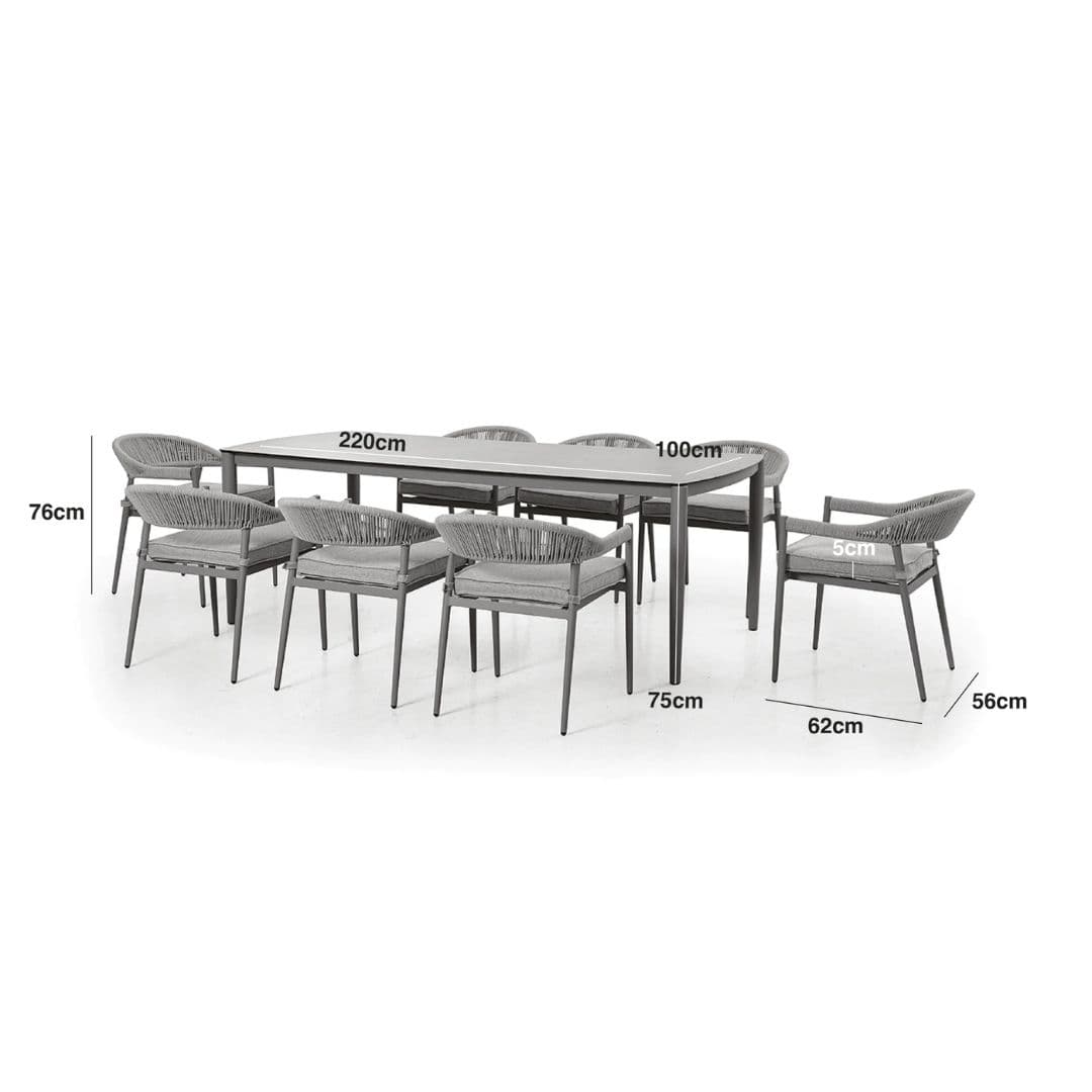 Line drawing of a 8 seat Seat Rectangle Dining Set