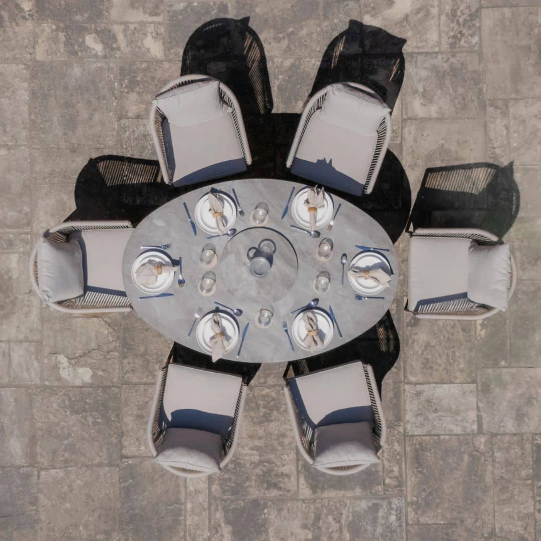 Cool linen Rope Weave 6 Seat Oval Dining Set #colour_cool linen with dawn grey frame