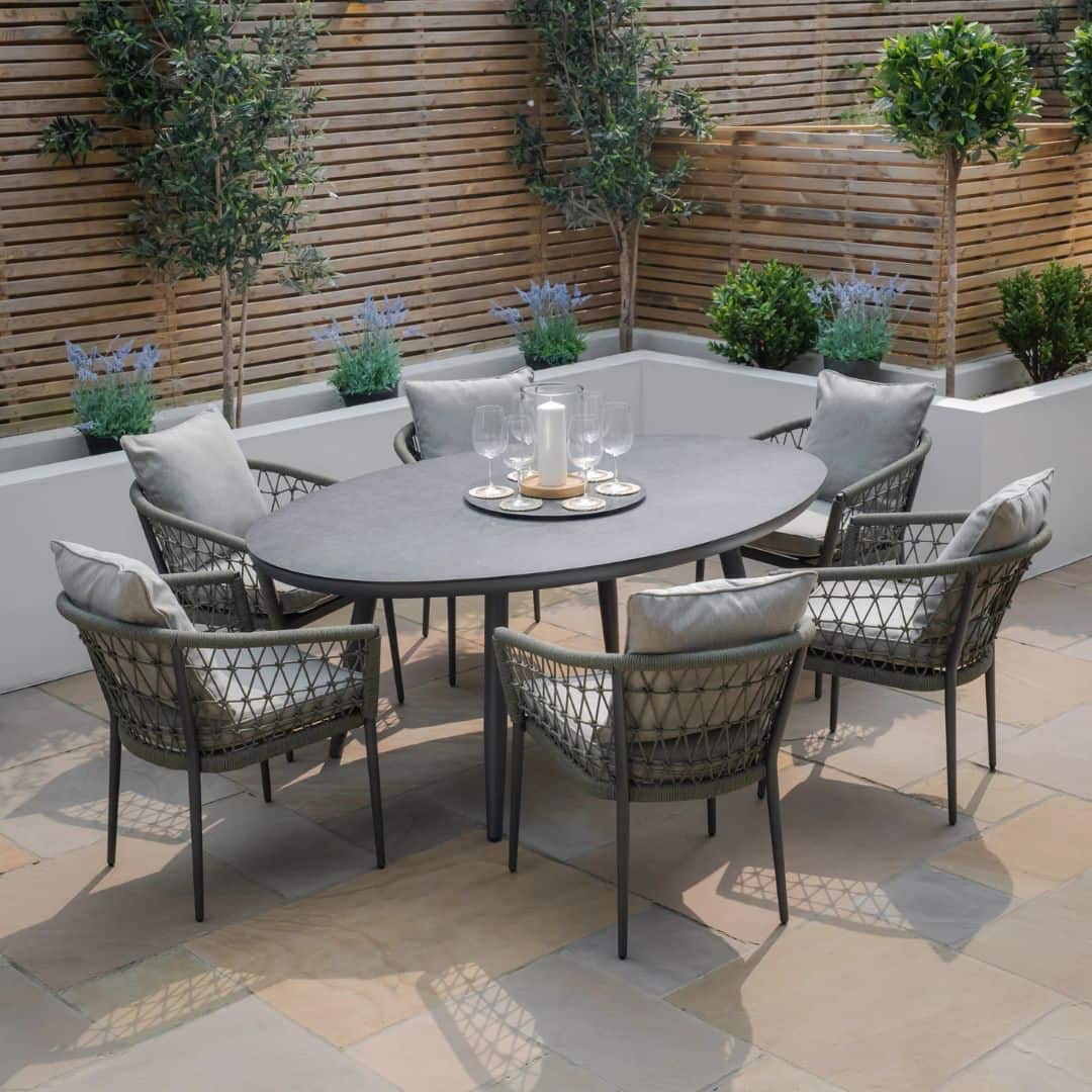 Ivy Green Rope Weave 6 Seat Oval Dining Set #colour_ivy green with charcoal frame