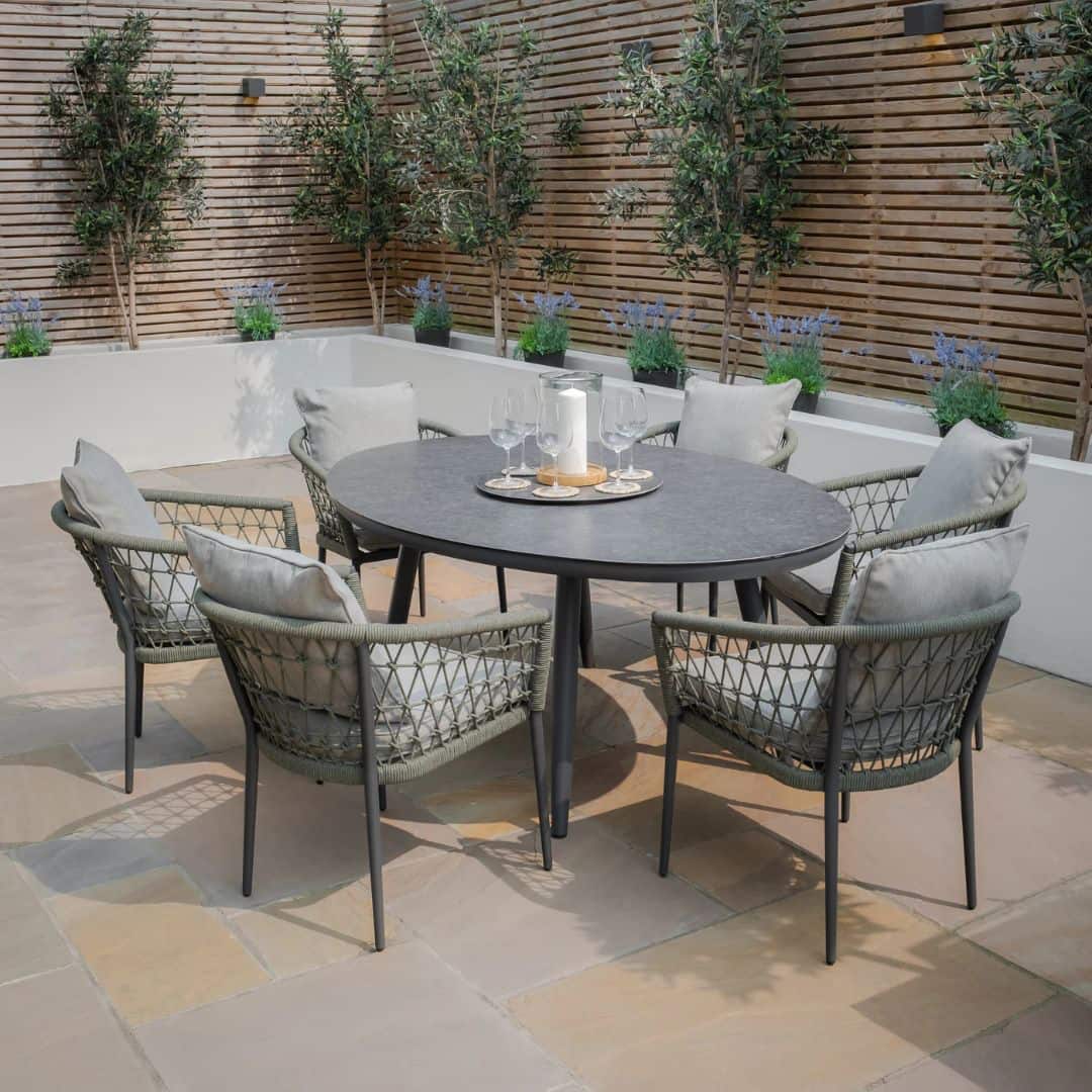 Ivy Green Rope Weave 6 Seat Oval Dining Set #colour_ivy green with charcoal frame