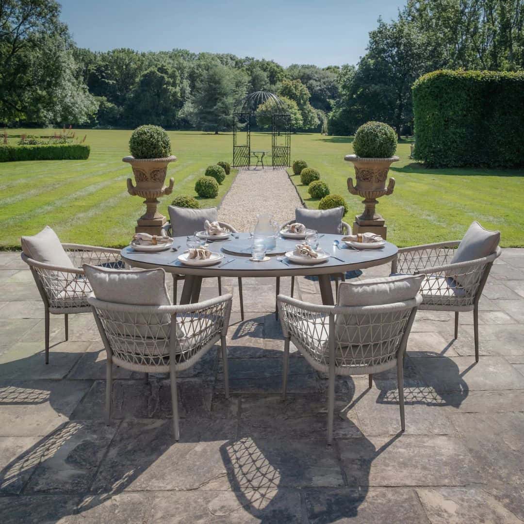 Cool linen Rope Weave 6 Seat Oval Dining Set #colour_cool linen with dawn grey frame