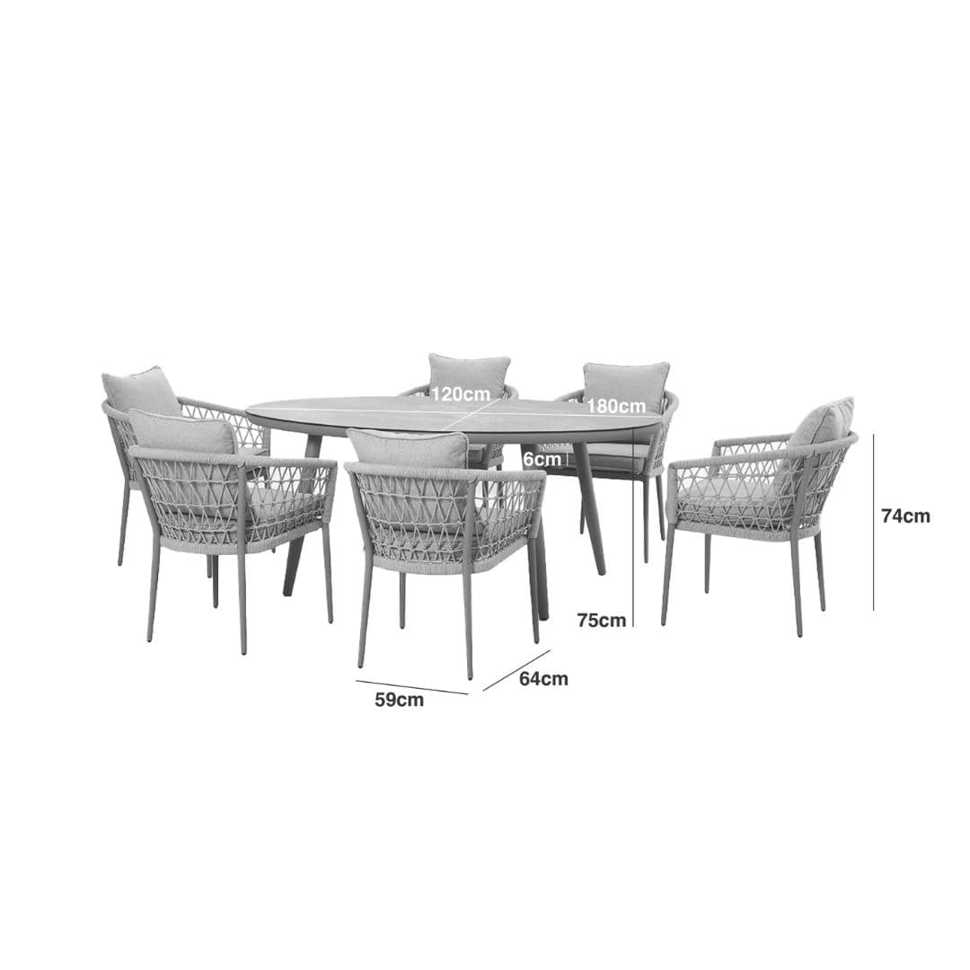 Line Drawing of a Rope Weave 6 Seat Oval Dining Set.