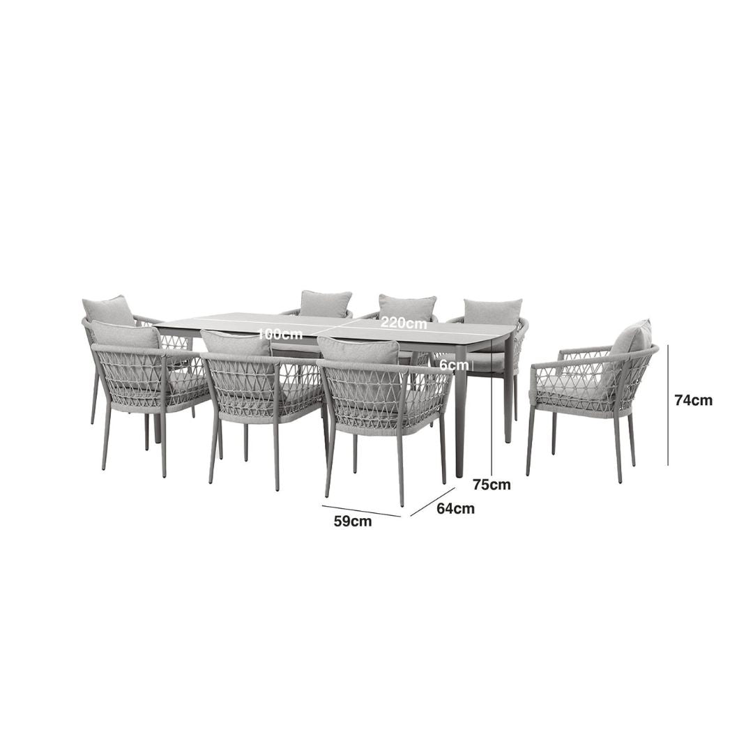Line Drawing of a Rope Weave 8 Seat Rectangle Dining Set.
