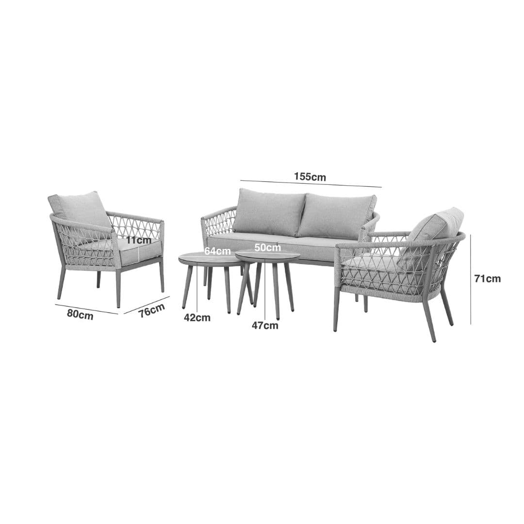 Line drawing of a 2 Seat Sofa Set with a pair of round Coffee Tables.