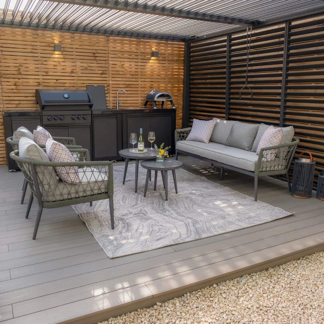 Ivy green rope weave with charcoal frame 3 seat sofa set with 2 single armchairs and pair of coffee tables #colour_ivy green with charcoal frame