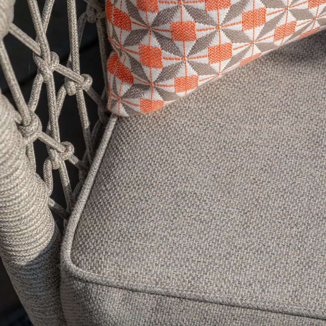 Cool linen with dawn grey frame Rope Weave 2-Seat Bistro Set with a Pair of Round Tables and Grey Cushions #colour_cool linen with dawn grey frame