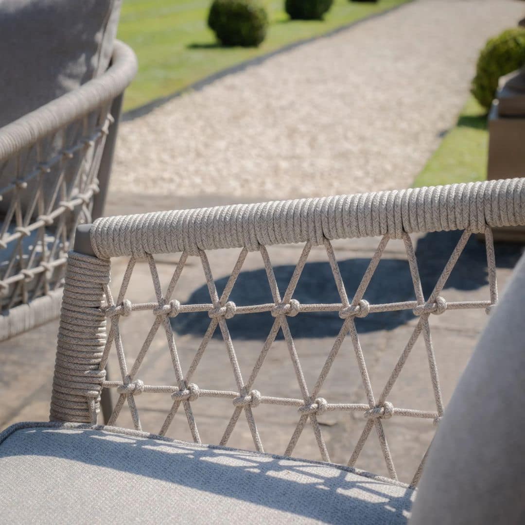 Cool linen Rope Weave 4 Seat Round Dining Set #colour_cool linen with dawn grey frame