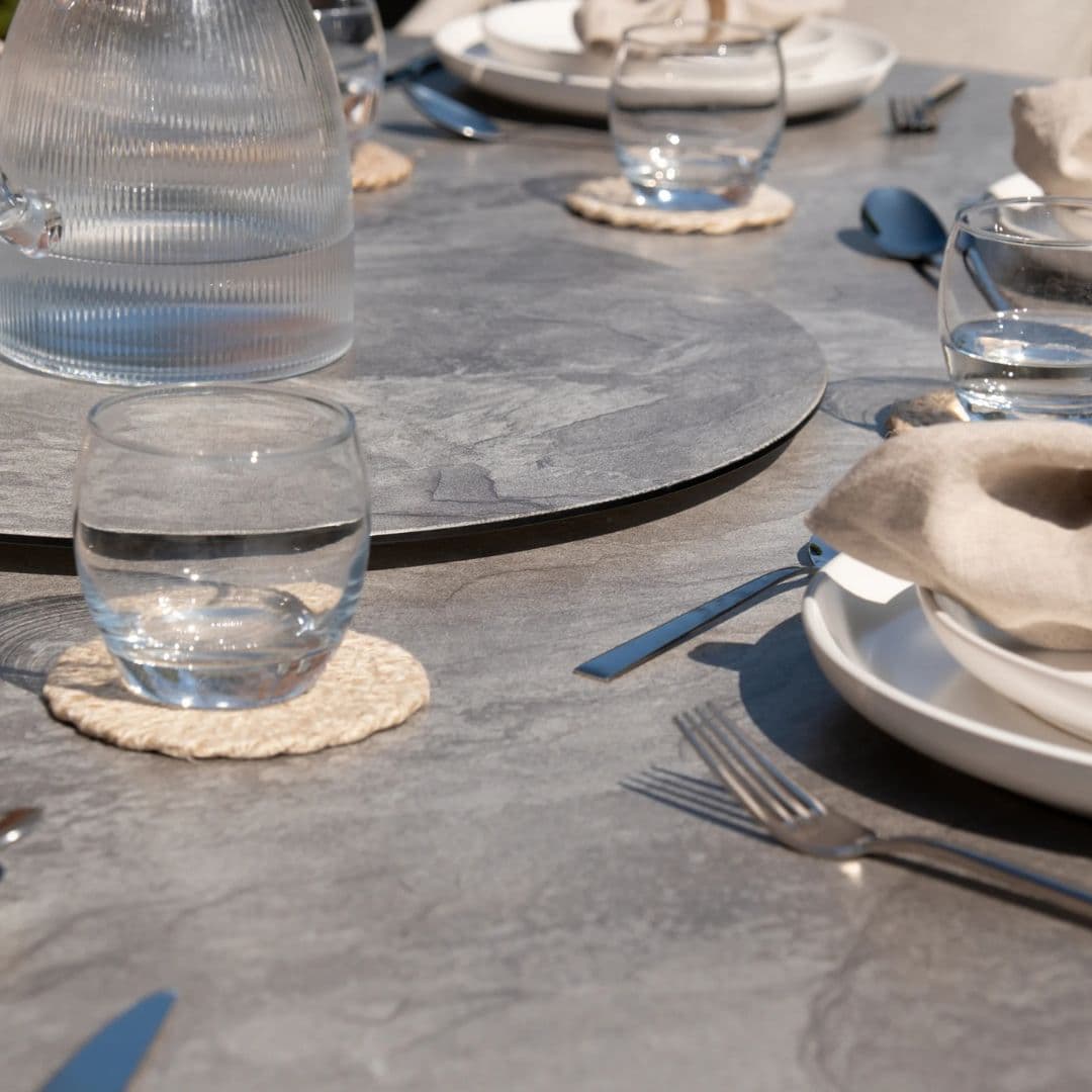 Cool linen Rope Weave 4 Seat Round Dining Set #colour_cool linen with dawn grey frame