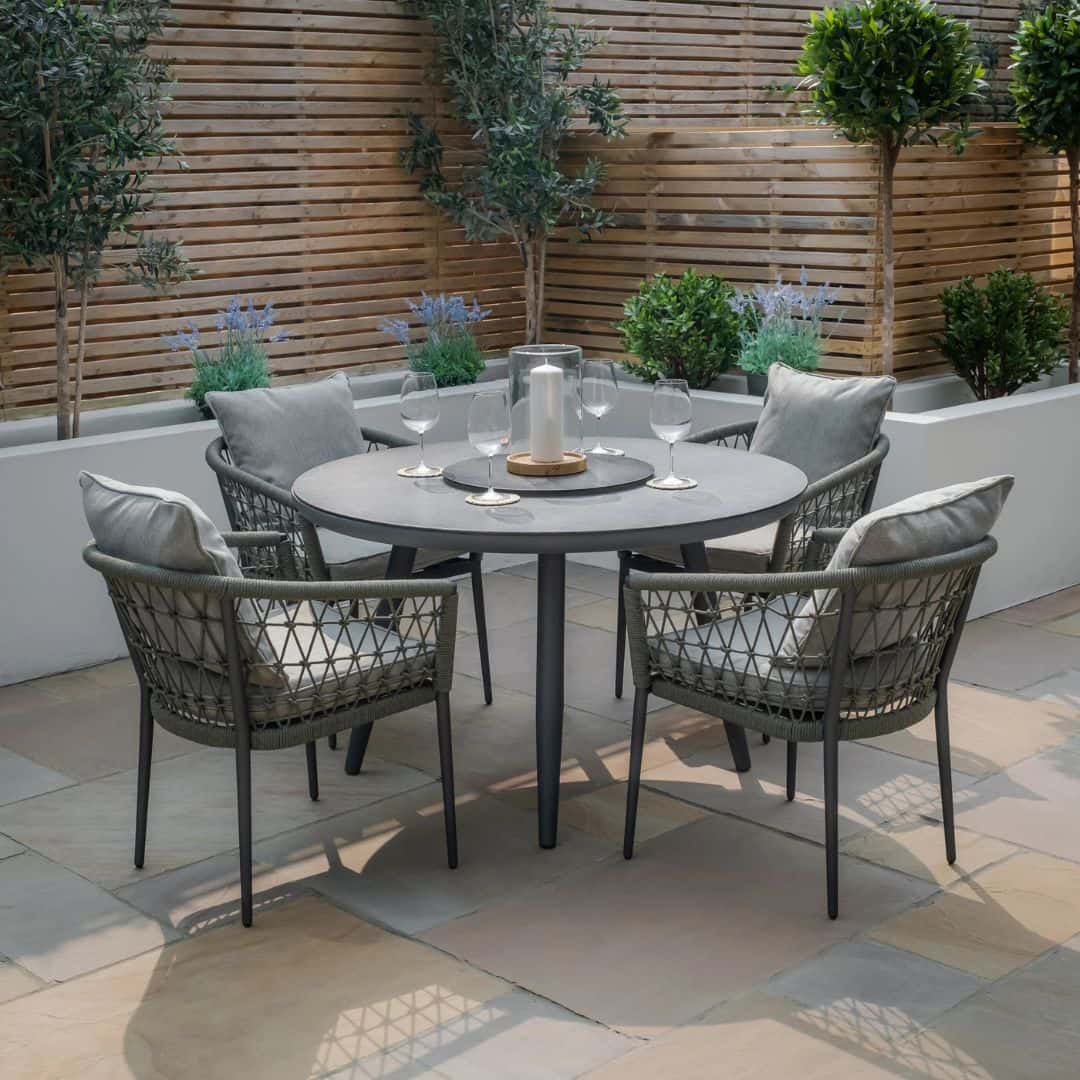 Ivy Green Rope Weave 4 Seat Round Dining Set #colour_ivy green with charcoal frame