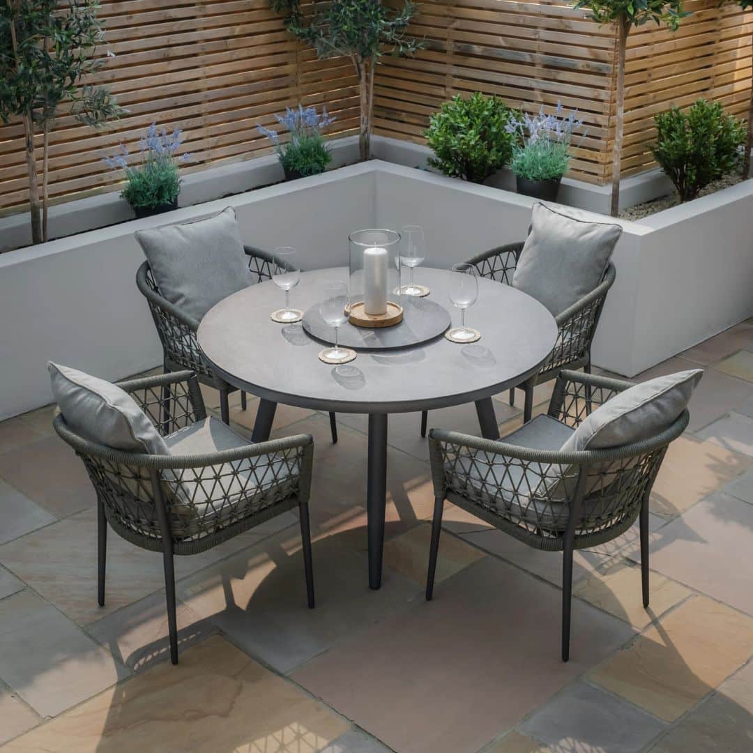 Ivy Green Rope Weave 4 Seat Round Dining Set #colour_ivy green with charcoal frame