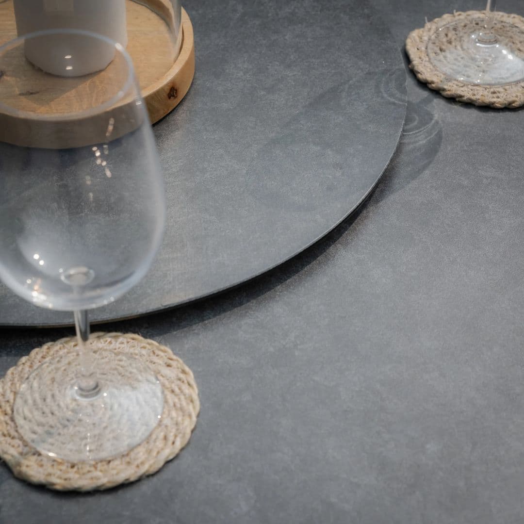 Cool linen Rope Weave 4 Seat Round Dining Set #colour_cool linen with dawn grey frame