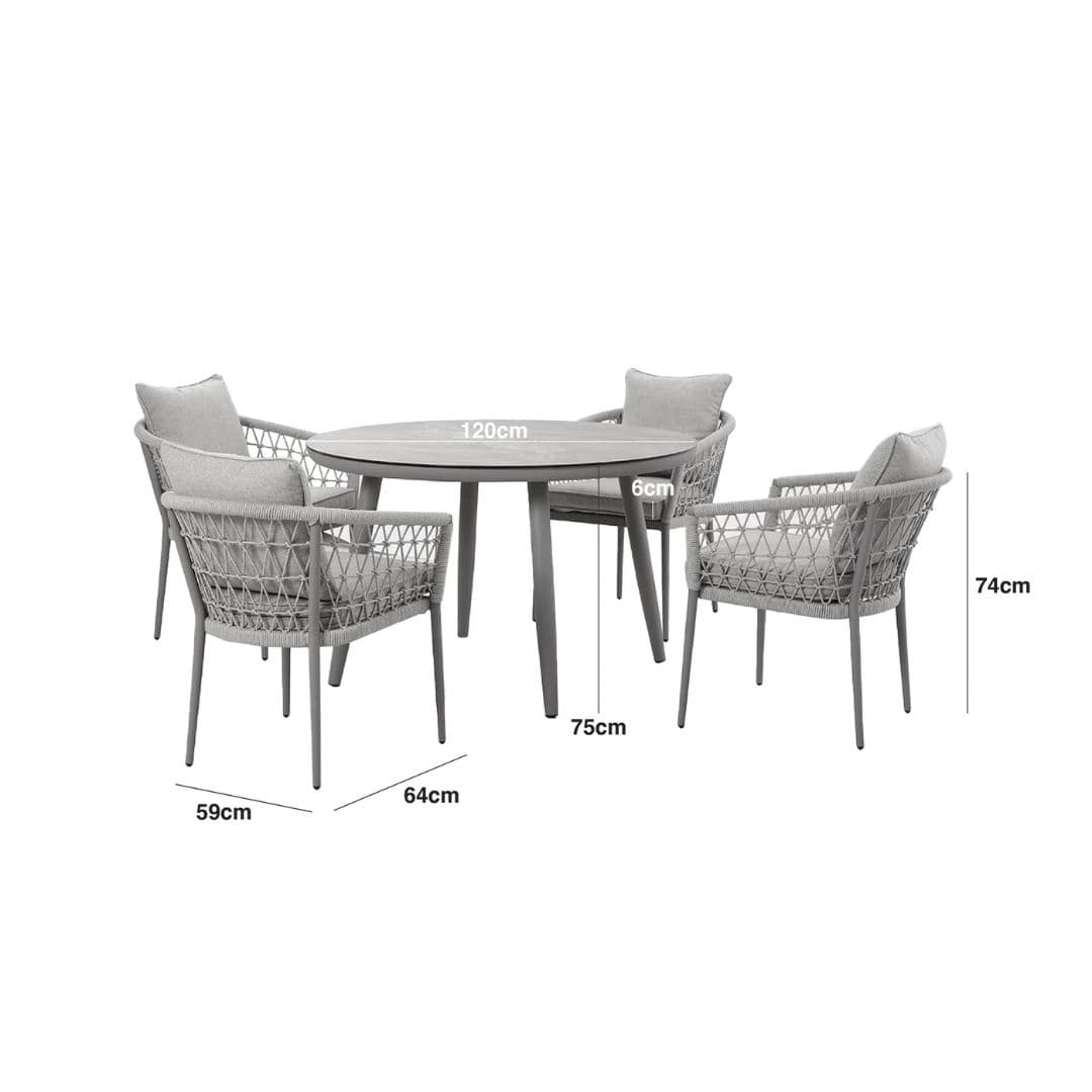 Line drawing of a Rope Weave 4 Seat Round Dining Set.