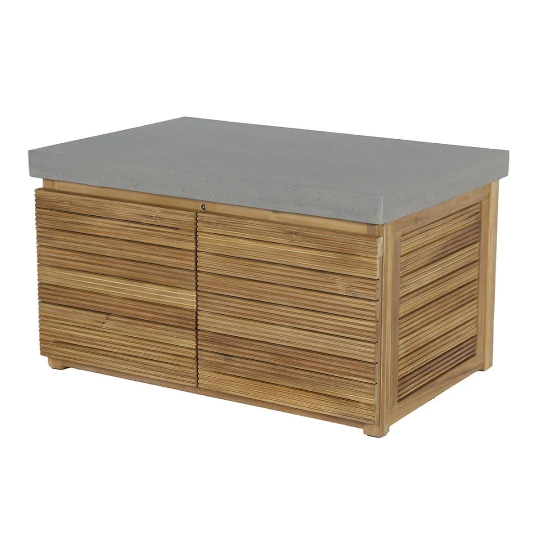 Acacia wood and a composite concrete worktop outdoor kitchen storage unit.