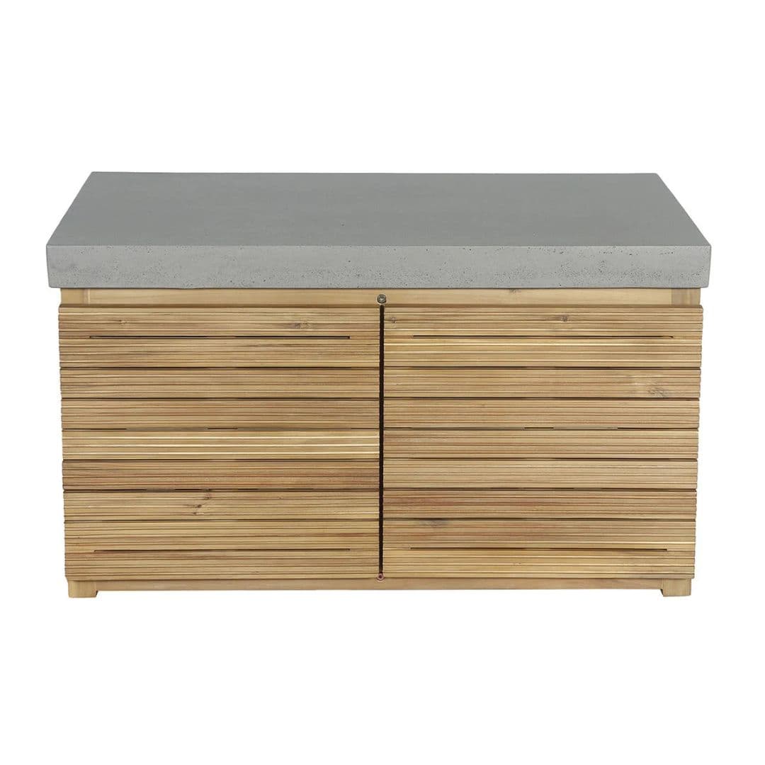 Acacia wood and a composite concrete worktop outdoor kitchen storage unit.