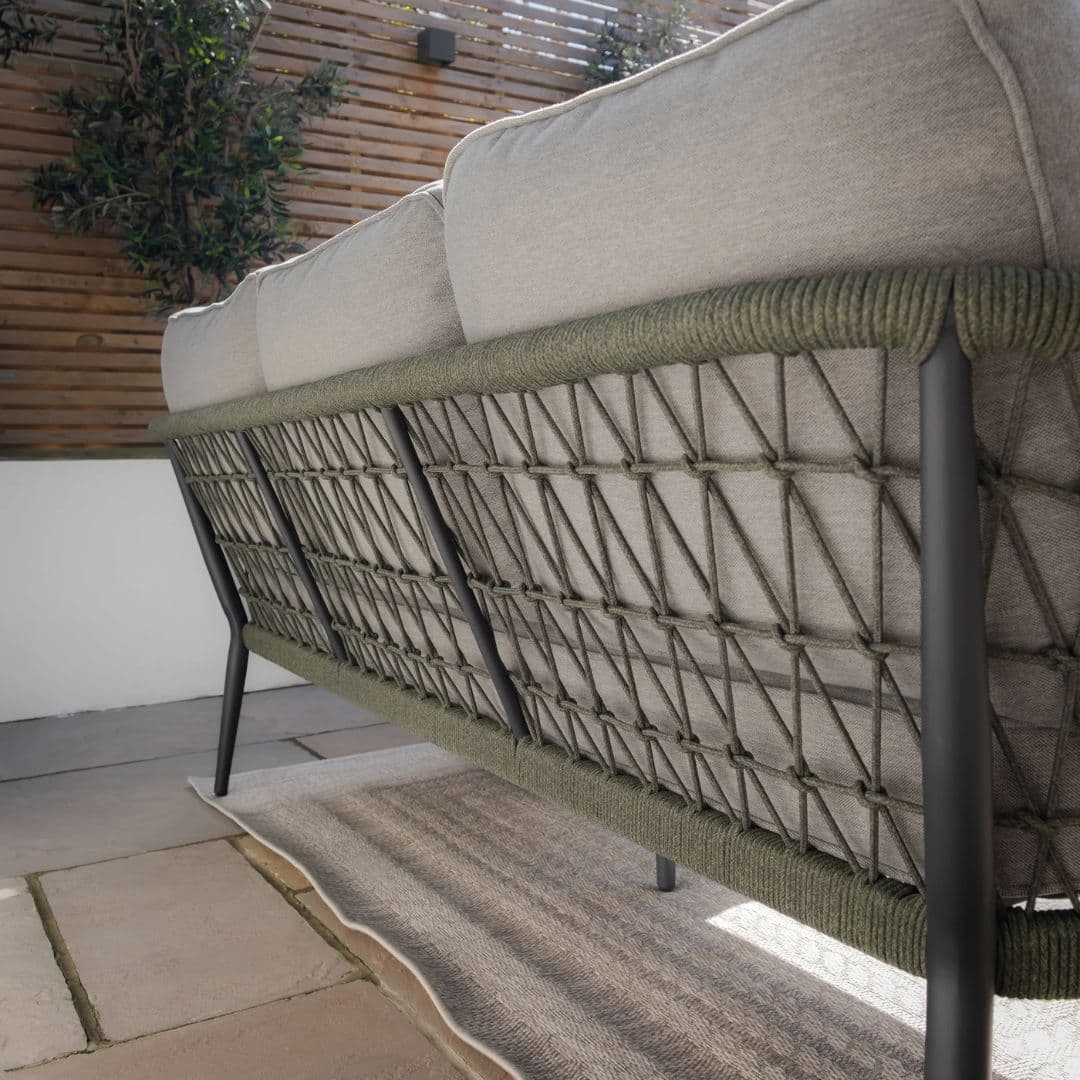 Ivy Green rope weave Large corner sofa set with matching coffee tables #colour_ivy green with charcoal frame