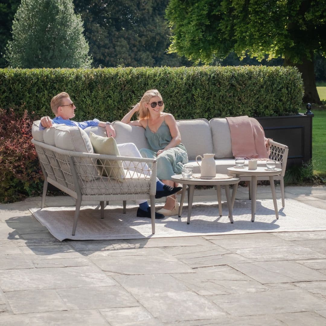 Cool linen rope weave Large corner sofa set with matching coffee tables #colour_cool linen with dawn grey frame