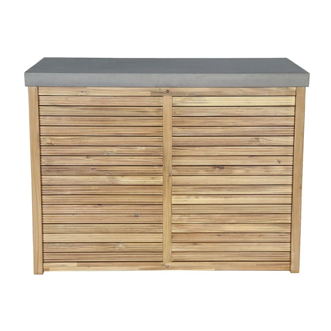Acacia wood and a composite concrete worktop outdoor kitchen unit.