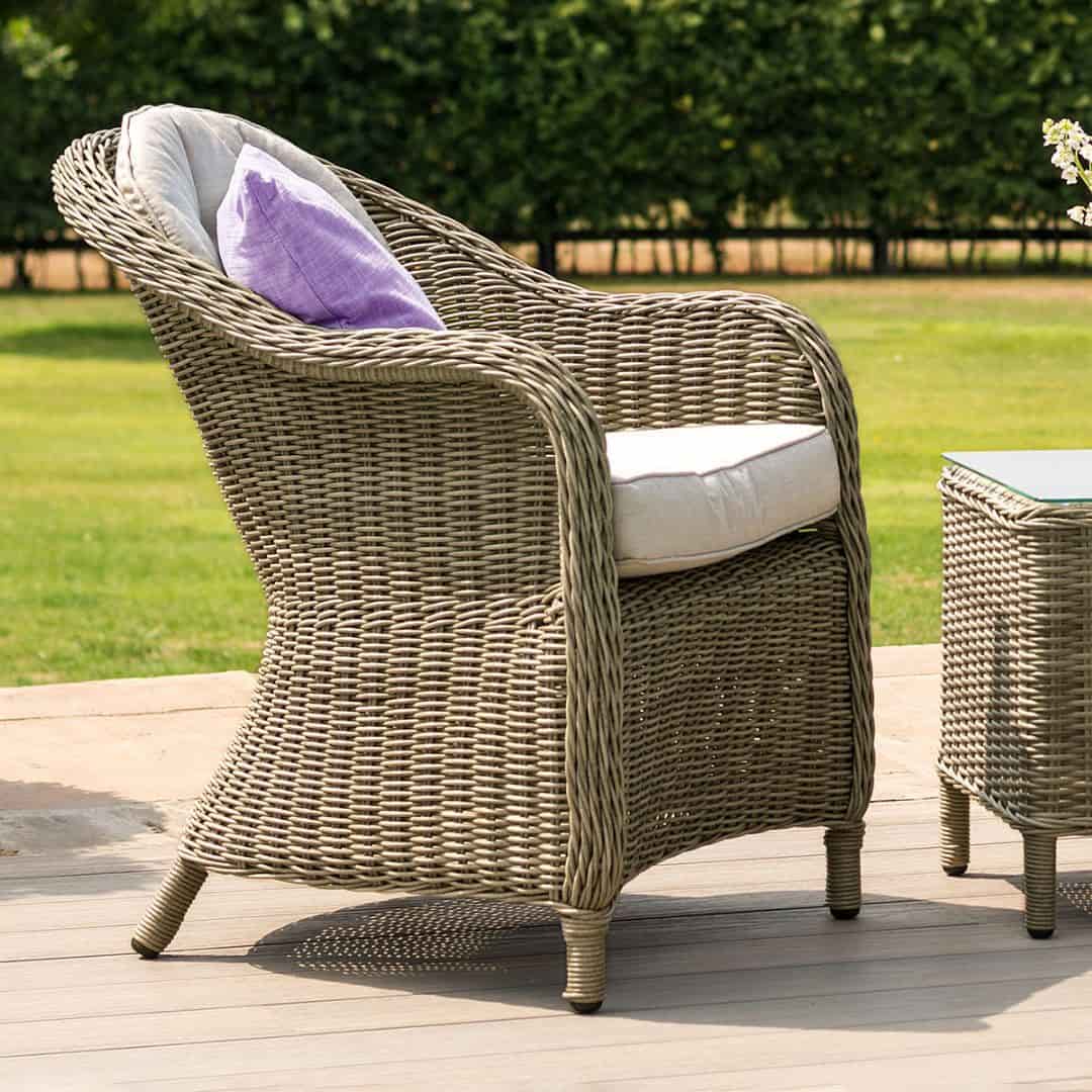 Close up of a natural coloured rattan chair