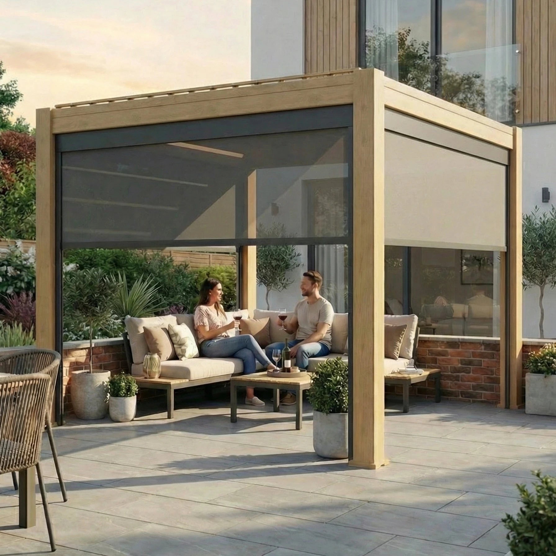 Hemera Aluminium Pergola - 2.5m x 2.5m in Light Oak