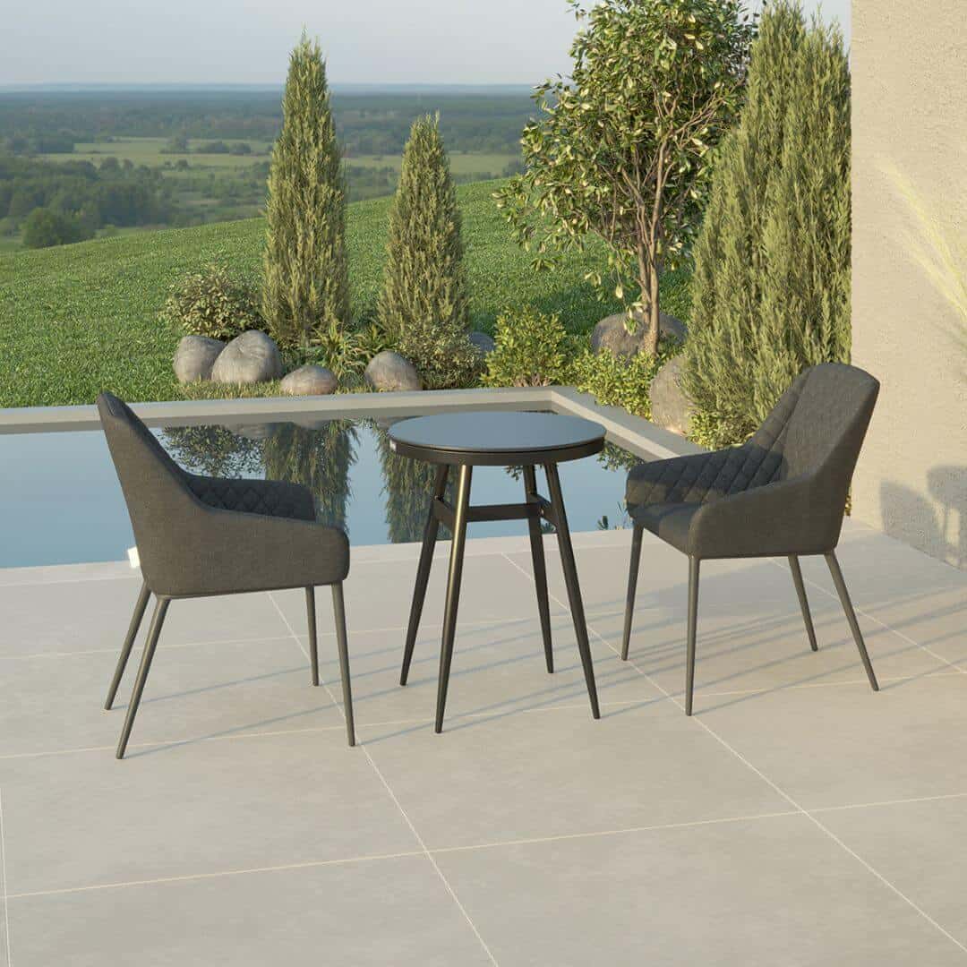 2 seat bistro set with round table and charcoal fabric chairs #colour_charcoal