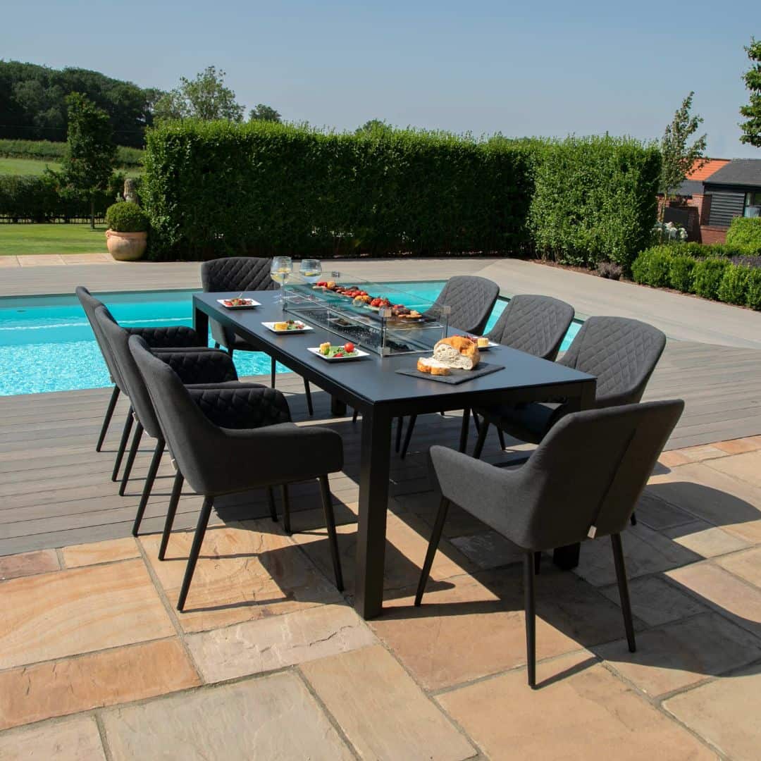 Charcoal 8 seat rectangular fire pit dining set #colour_charcoal